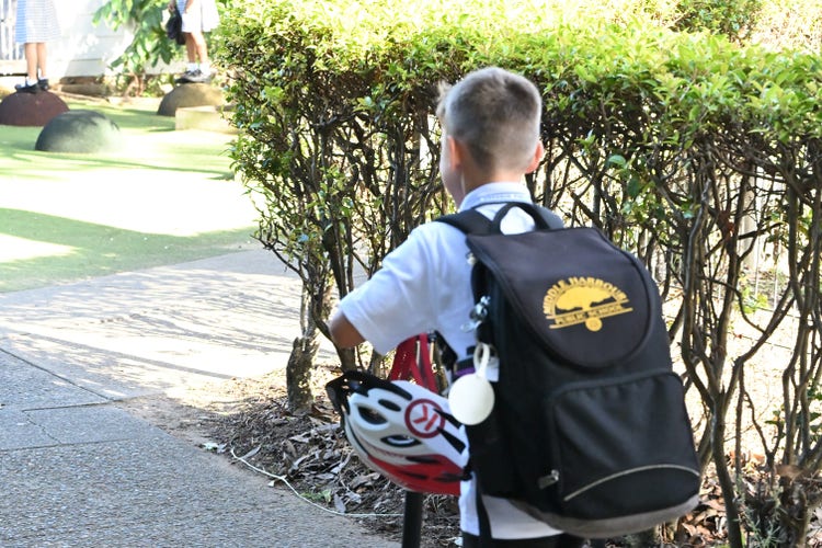student on way to school